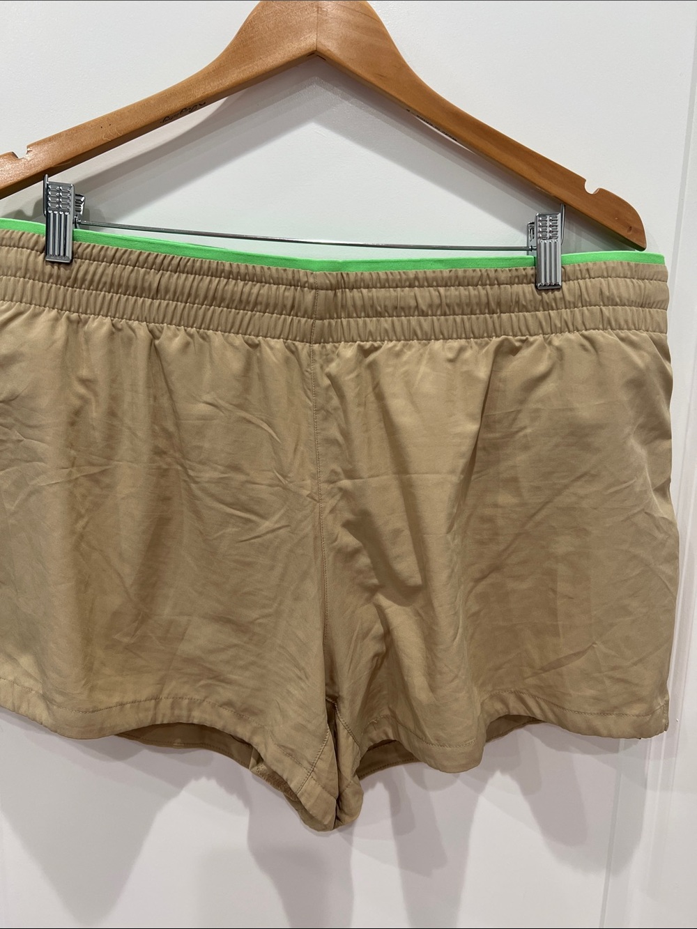 Fabletics Khaki Shorts with Lime Trim
